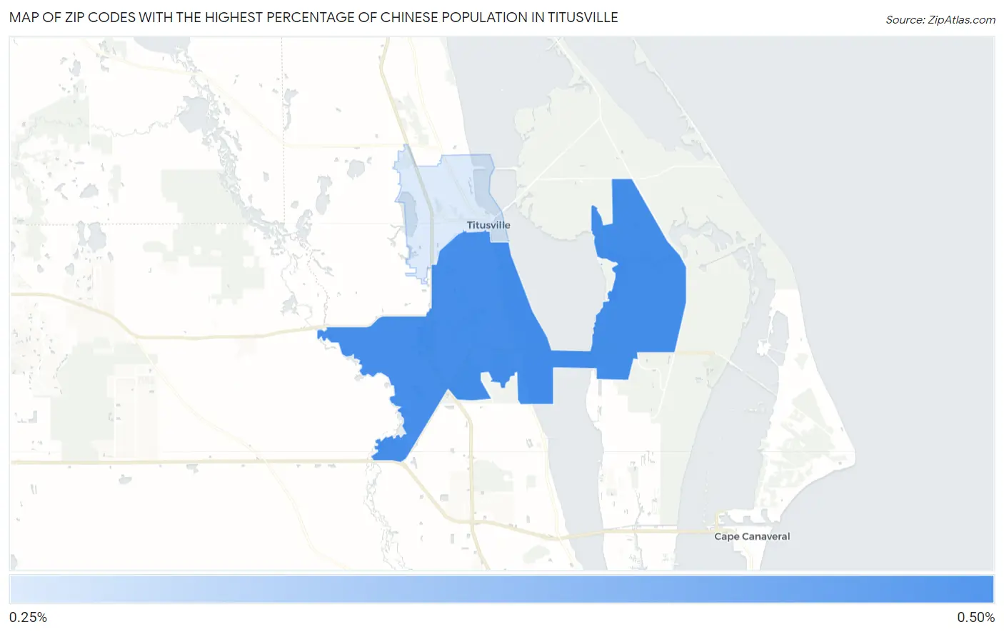Zip Codes with the Highest Percentage of Chinese Population in Titusville Map