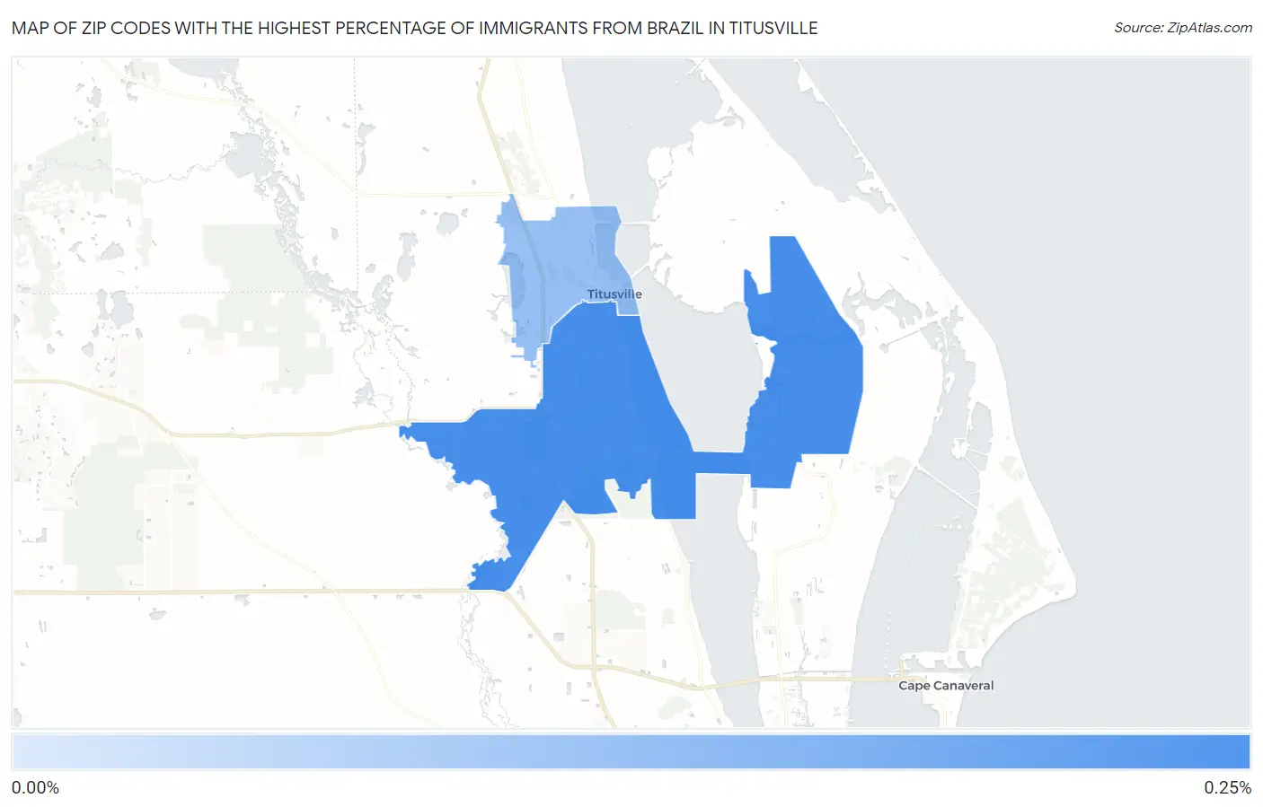 Zip Codes with the Highest Percentage of Immigrants from Brazil in Titusville Map
