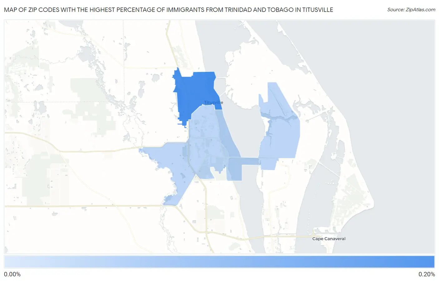 Zip Codes with the Highest Percentage of Immigrants from Trinidad and Tobago in Titusville Map