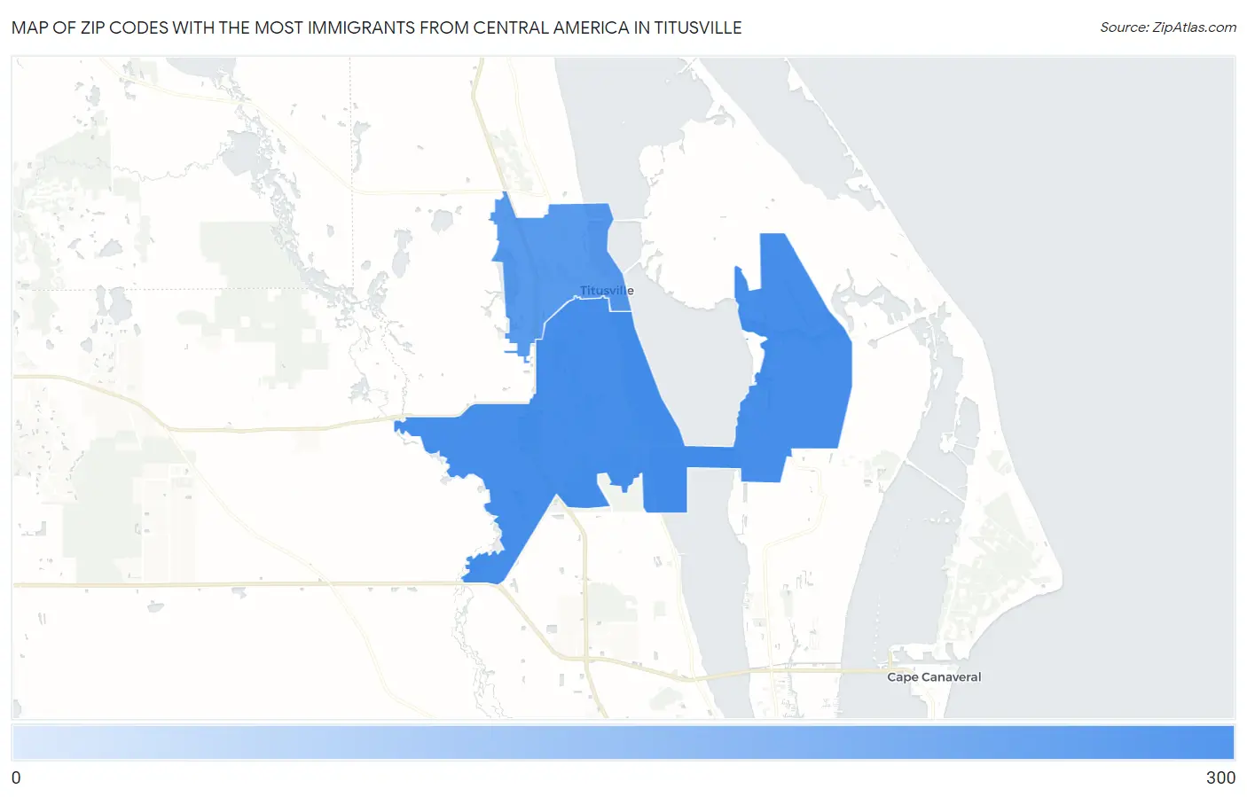 Zip Codes with the Most Immigrants from Central America in Titusville Map