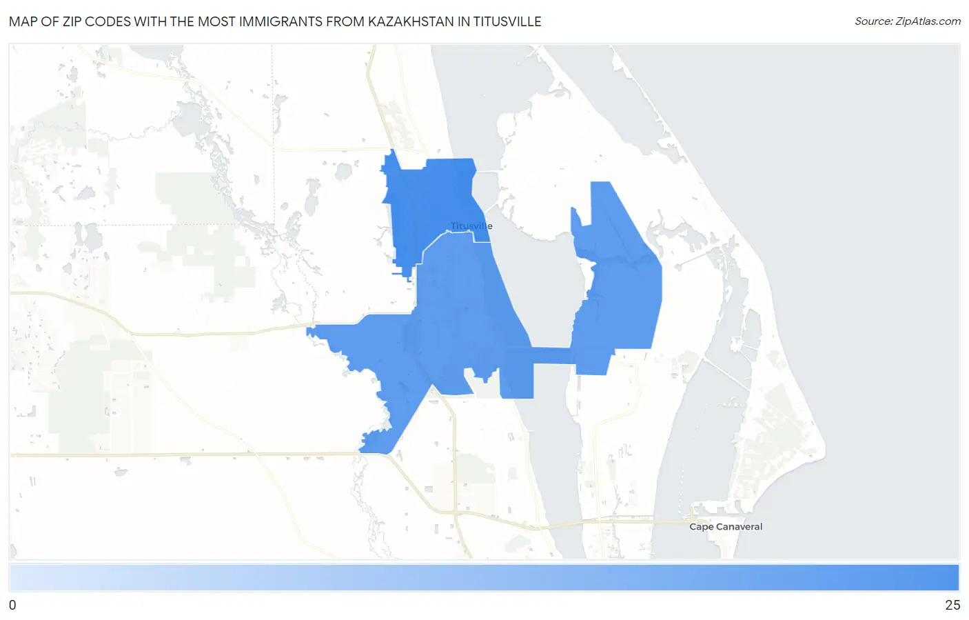 Zip Codes with the Most Immigrants from Kazakhstan in Titusville Map