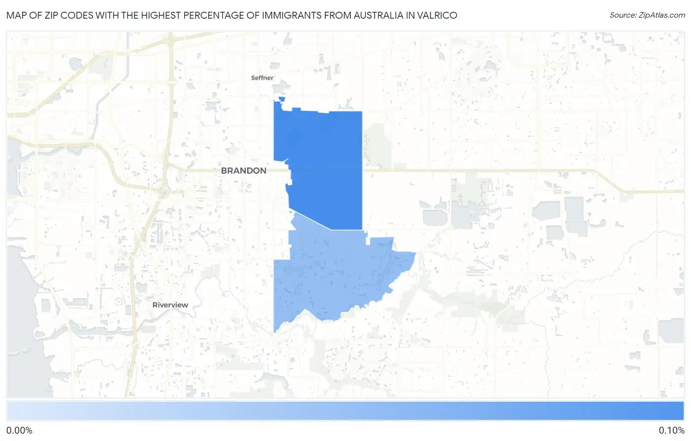 Zip Codes with the Highest Percentage of Immigrants from Australia in Valrico Map