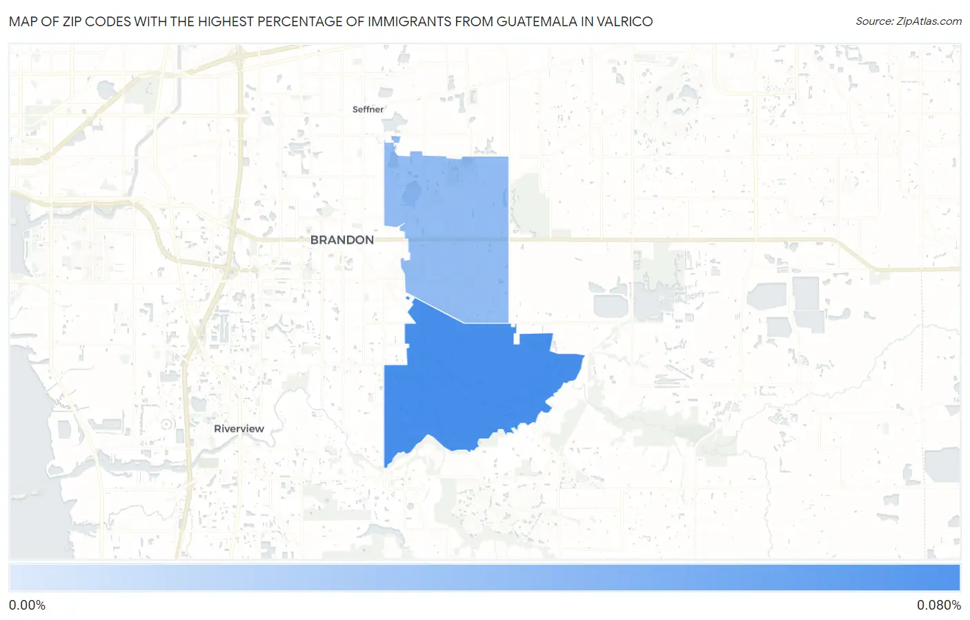 Zip Codes with the Highest Percentage of Immigrants from Guatemala in Valrico Map