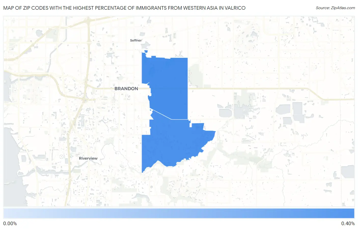 Zip Codes with the Highest Percentage of Immigrants from Western Asia in Valrico Map