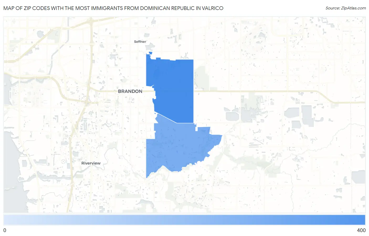 Zip Codes with the Most Immigrants from Dominican Republic in Valrico Map