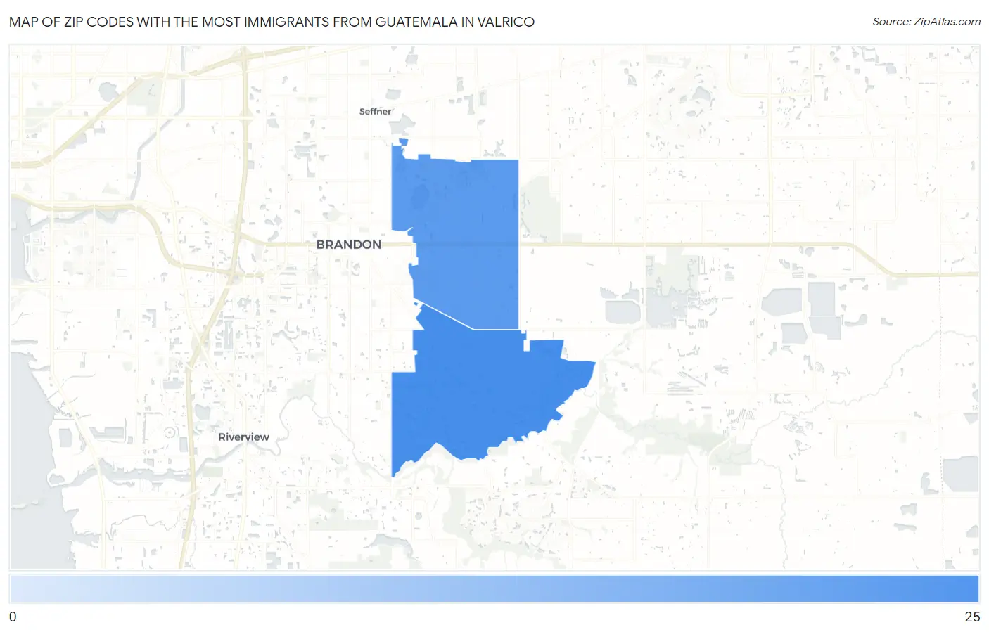 Zip Codes with the Most Immigrants from Guatemala in Valrico Map