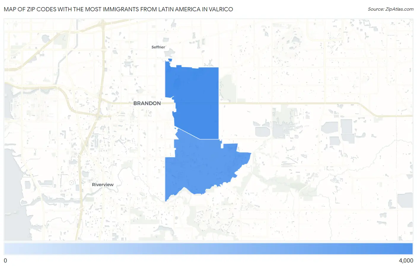 Zip Codes with the Most Immigrants from Latin America in Valrico Map