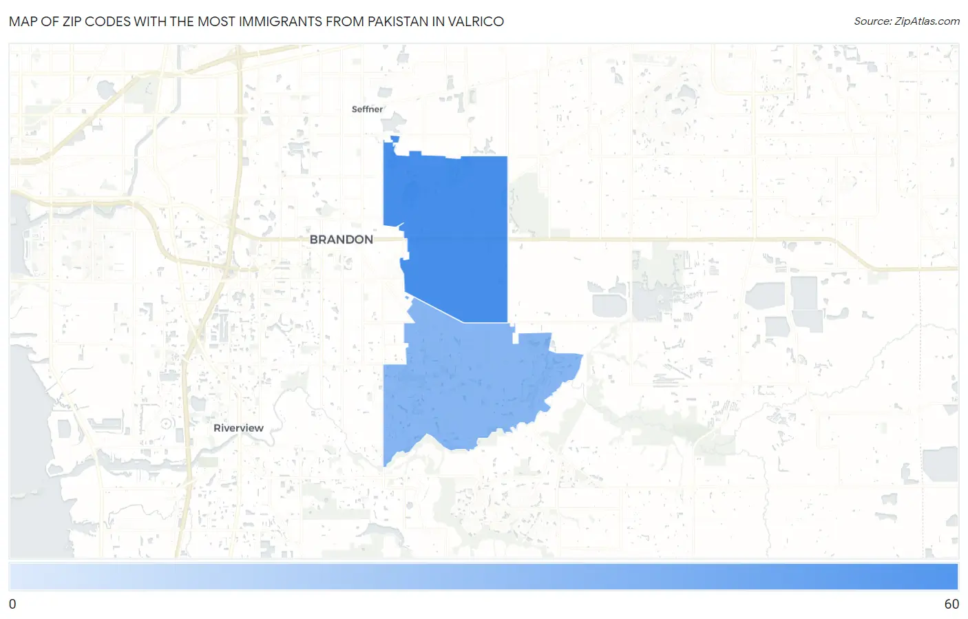 Zip Codes with the Most Immigrants from Pakistan in Valrico Map
