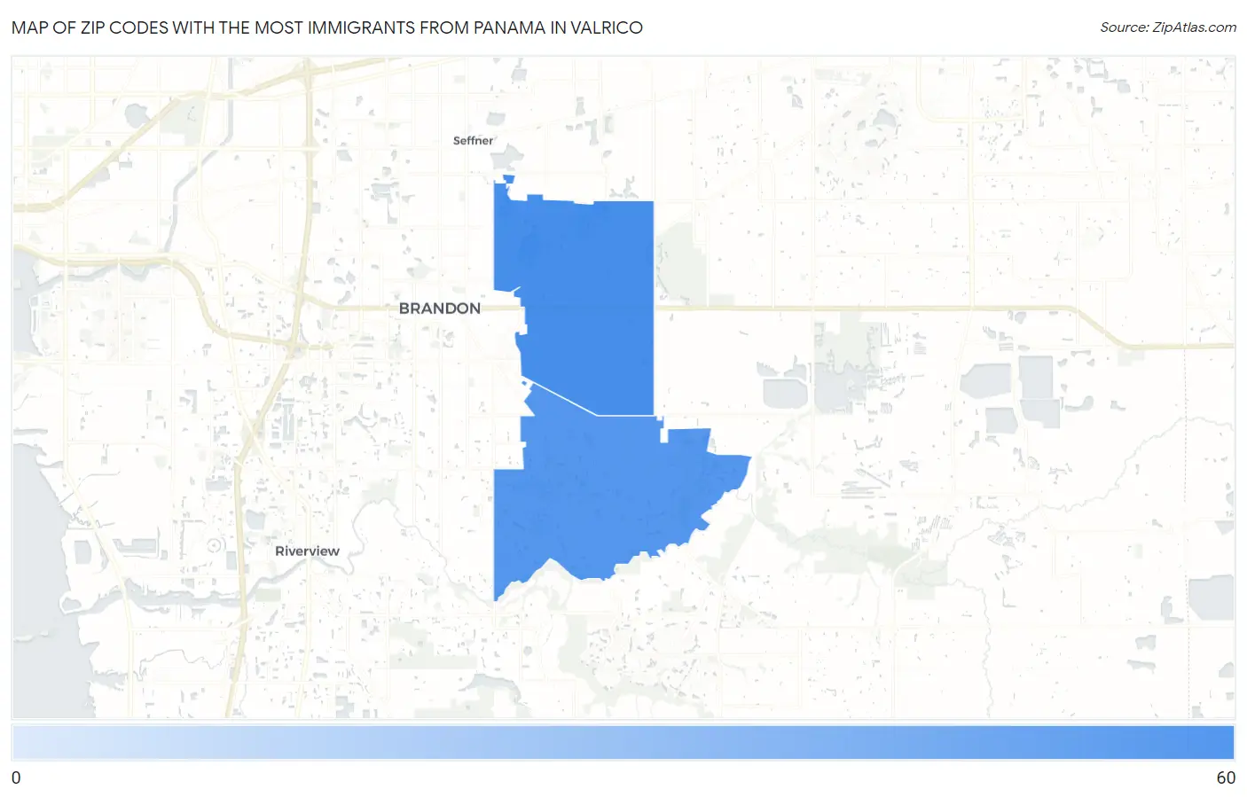 Zip Codes with the Most Immigrants from Panama in Valrico Map