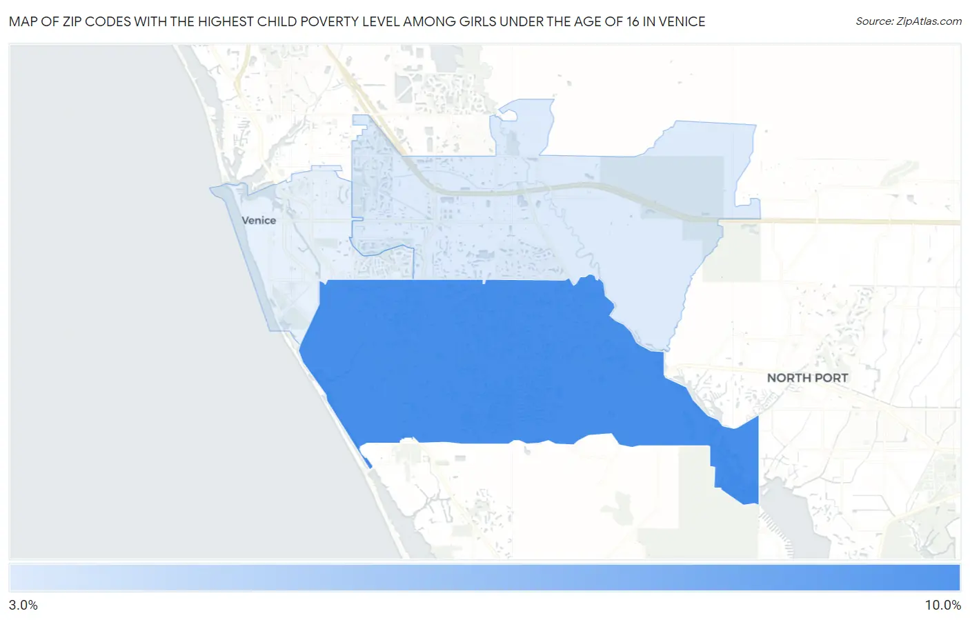 Zip Codes with the Highest Child Poverty Level Among Girls Under the Age of 16 in Venice Map