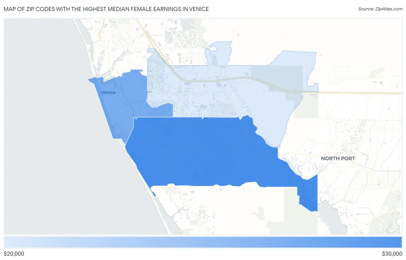 Zip Codes with the Highest Median Female Earnings in Venice Map