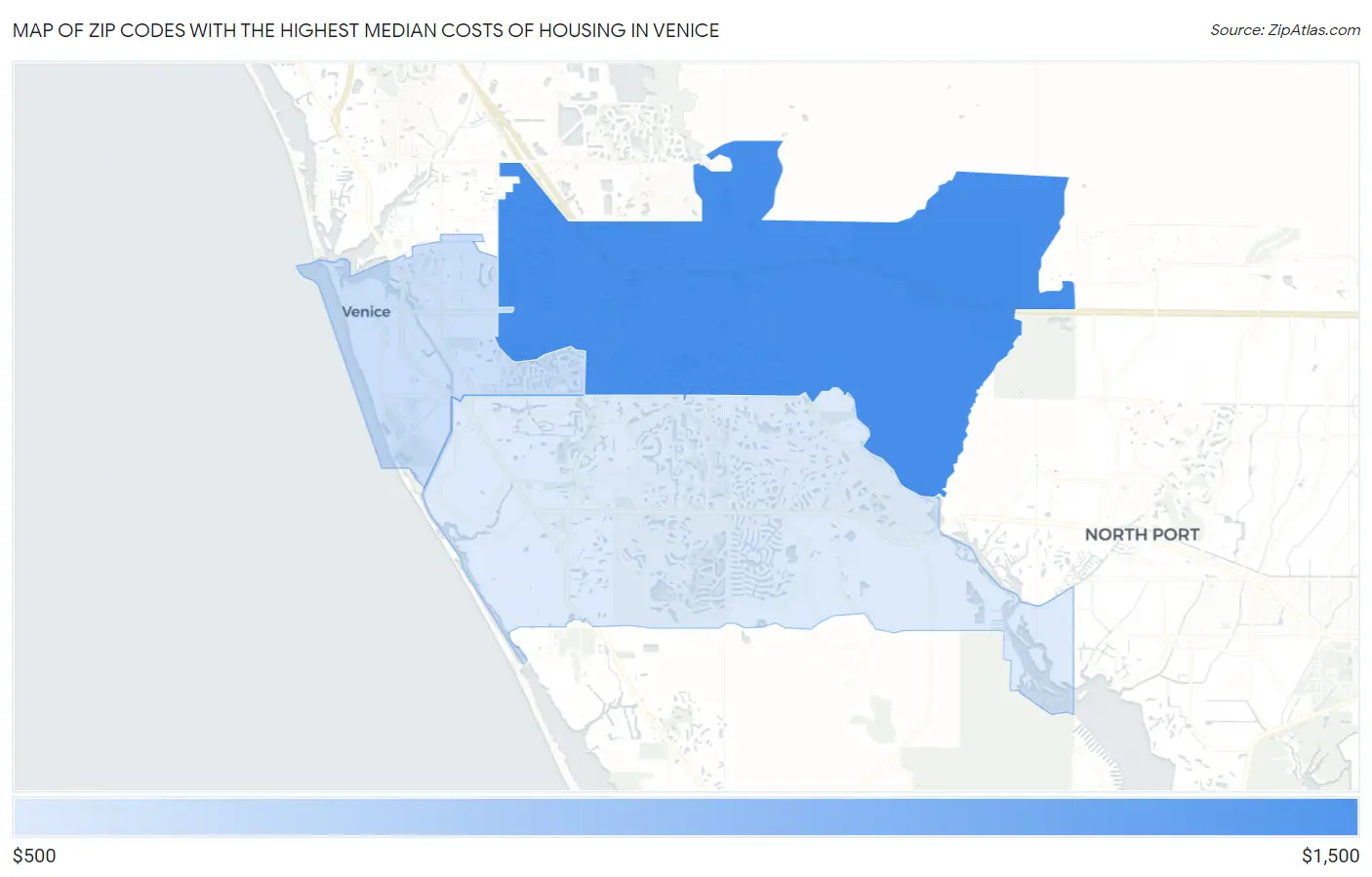 Zip Codes with the Highest Median Costs of Housing in Venice Map