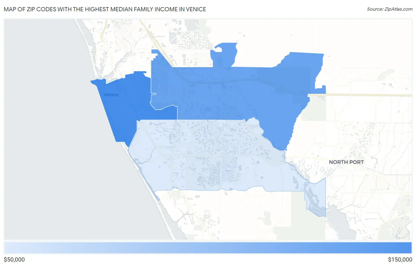 Zip Codes with the Highest Median Family Income in Venice Map