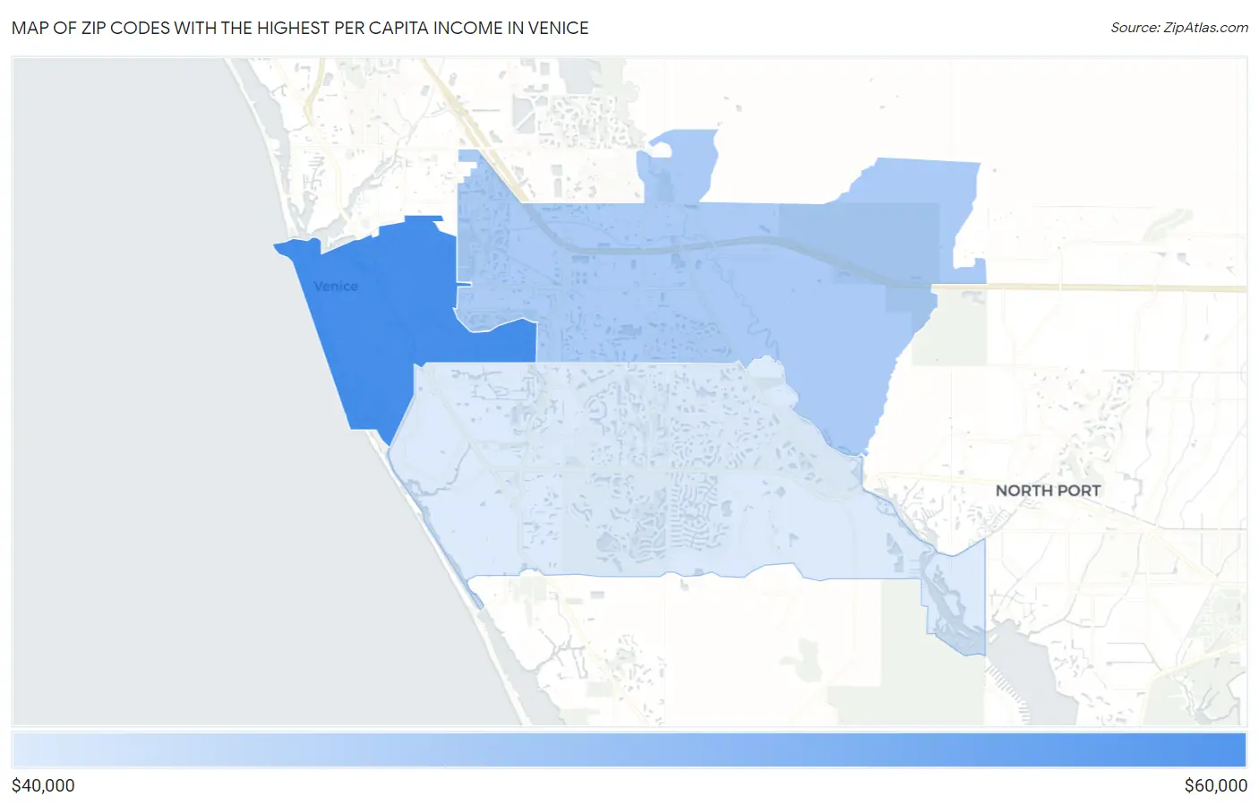 Zip Codes with the Highest Per Capita Income in Venice Map