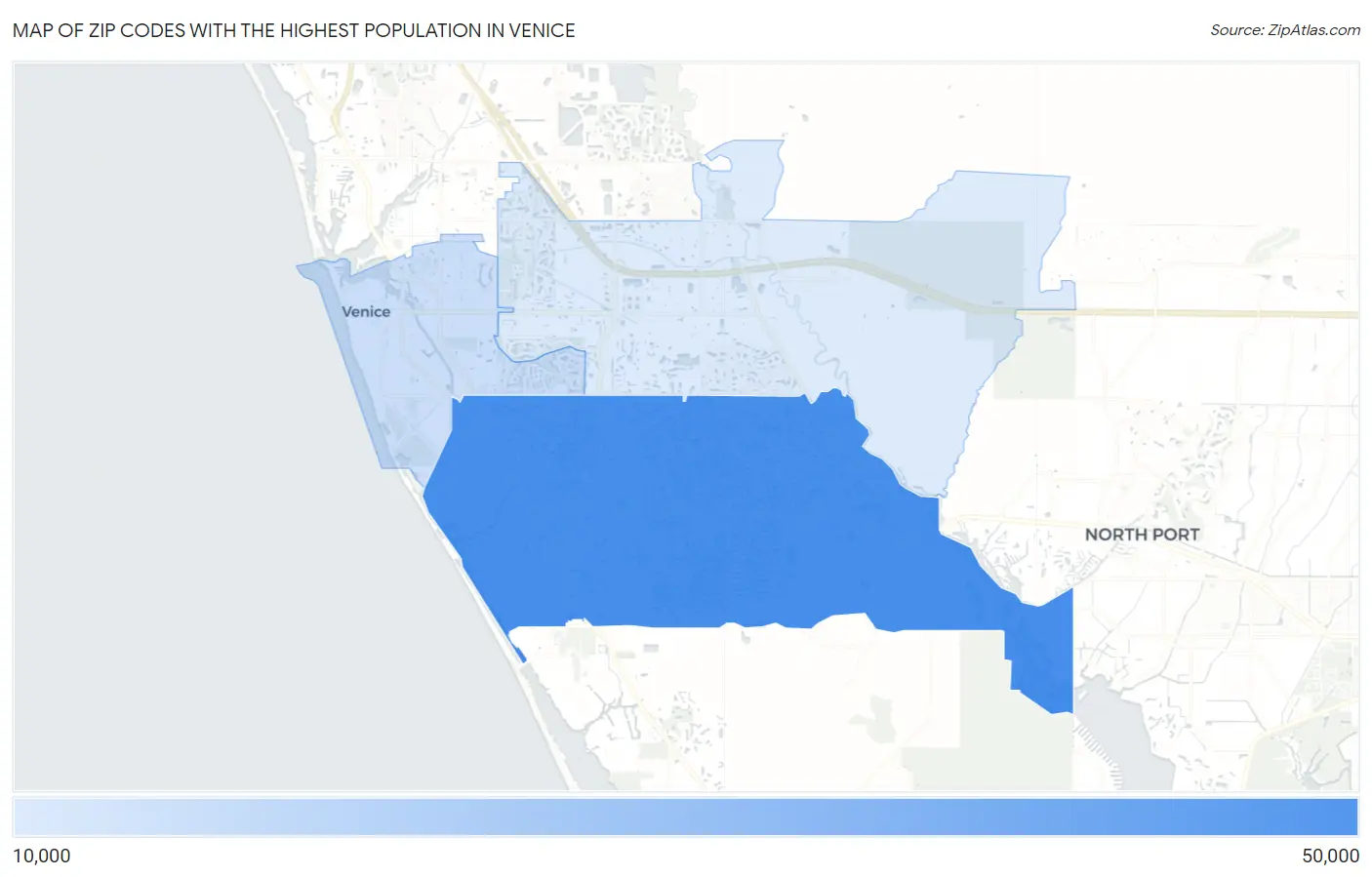Zip Codes with the Highest Population in Venice Map