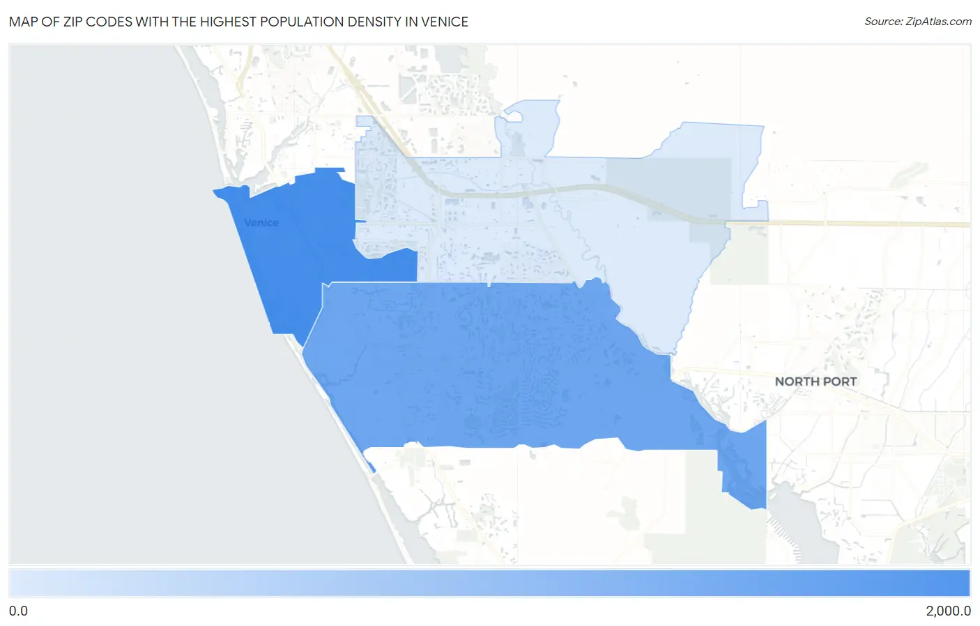 Zip Codes with the Highest Population Density in Venice Map