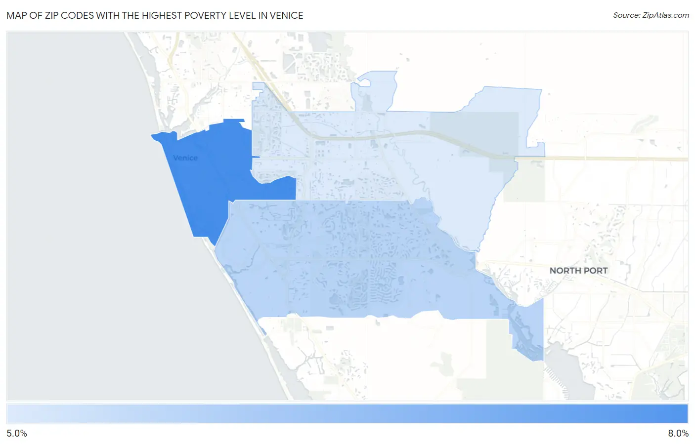 Zip Codes with the Highest Poverty Level in Venice Map