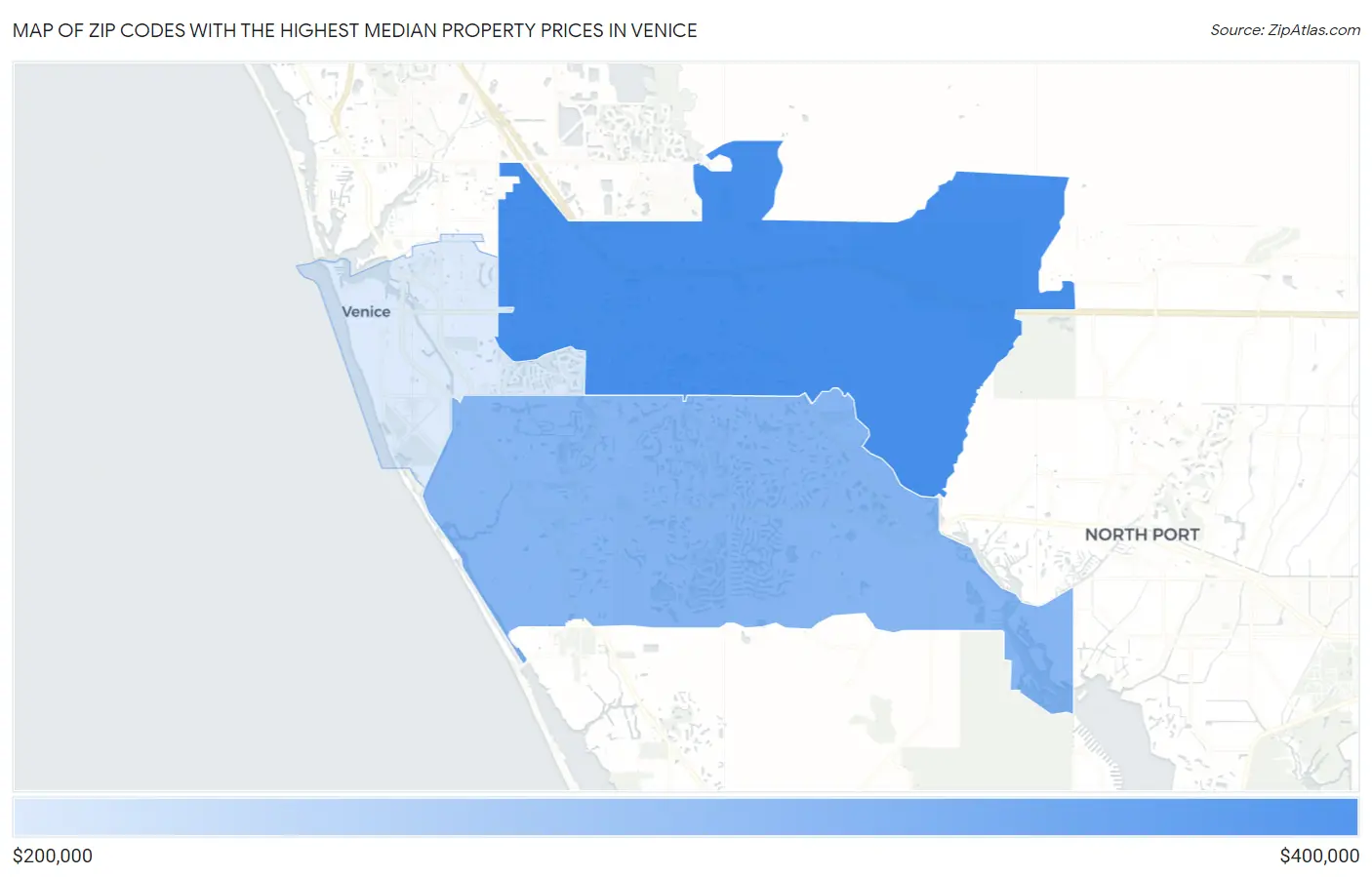 Zip Codes with the Highest Median Property Prices in Venice Map