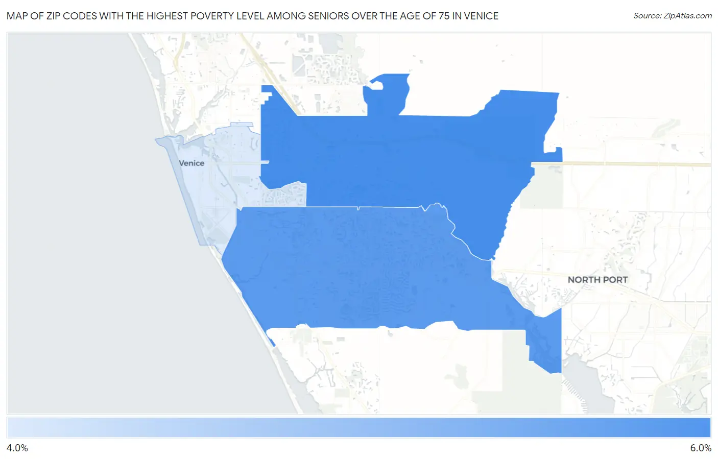 Zip Codes with the Highest Poverty Level Among Seniors Over the Age of 75 in Venice Map
