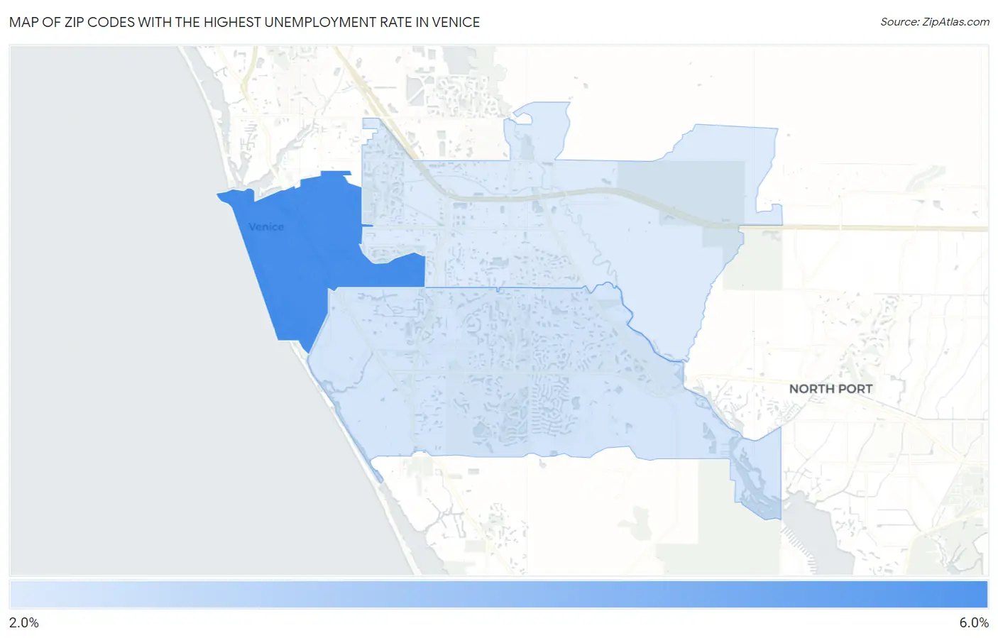 Zip Codes with the Highest Unemployment Rate in Venice Map