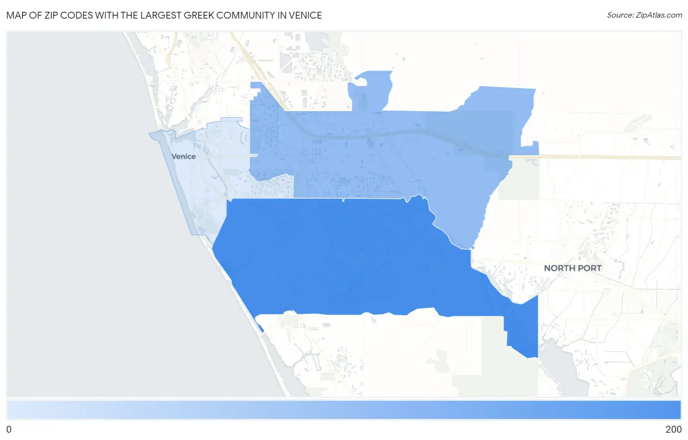 Zip Codes with the Largest Greek Community in Venice Map