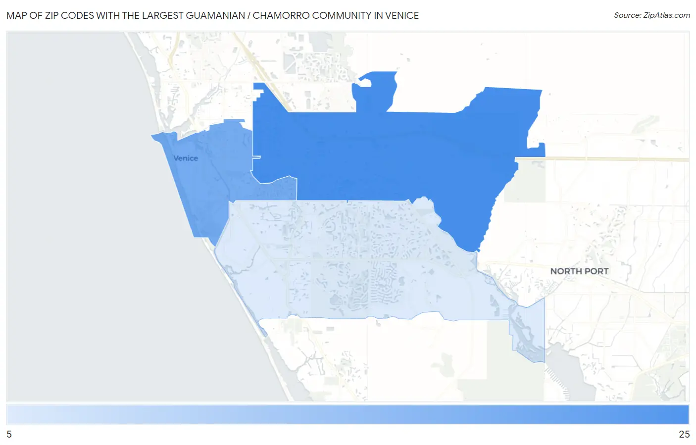 Zip Codes with the Largest Guamanian / Chamorro Community in Venice Map