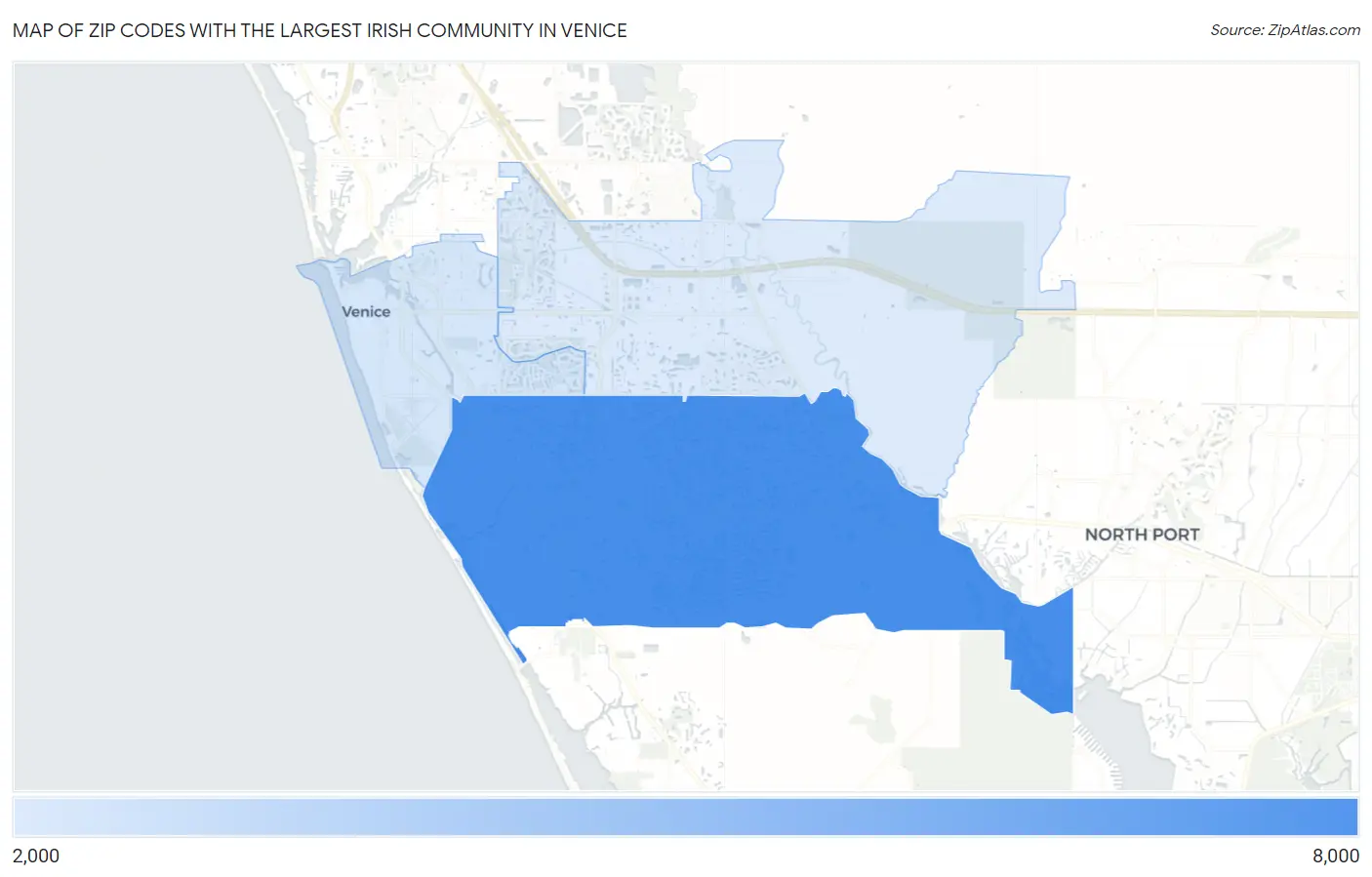 Zip Codes with the Largest Irish Community in Venice Map