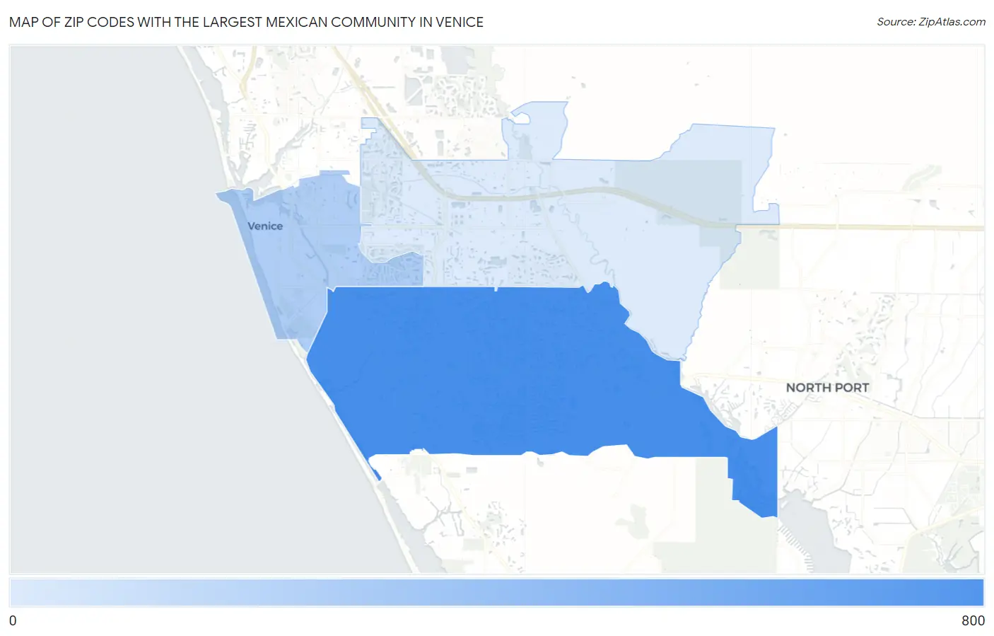 Zip Codes with the Largest Mexican Community in Venice Map
