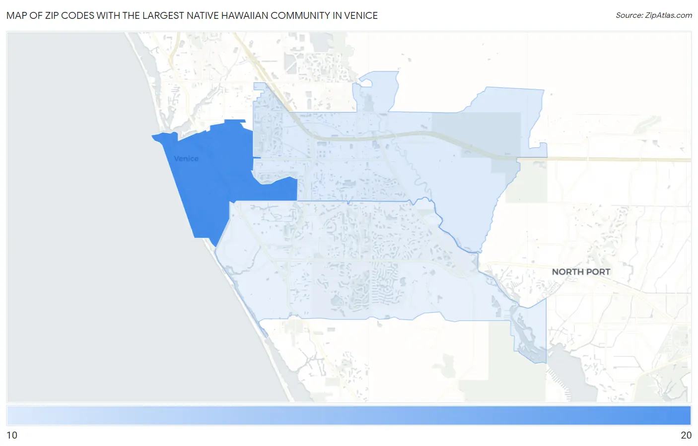 Zip Codes with the Largest Native Hawaiian Community in Venice Map
