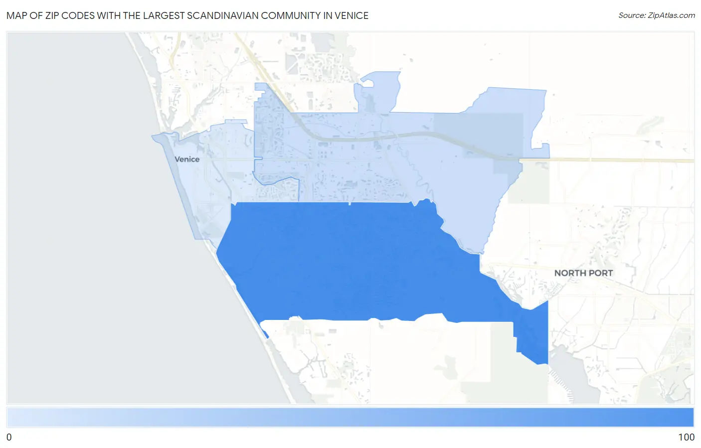 Zip Codes with the Largest Scandinavian Community in Venice Map
