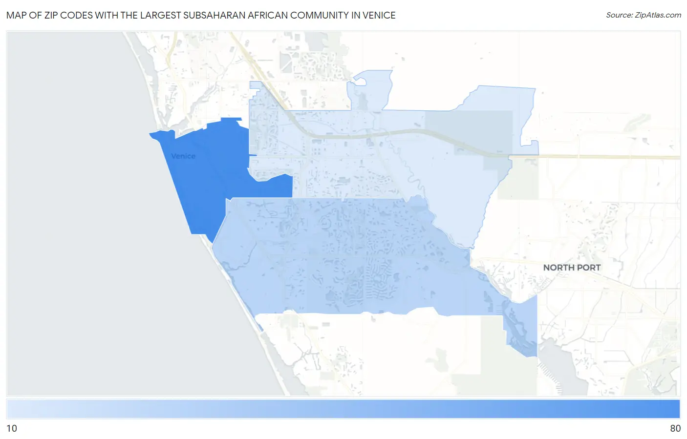 Zip Codes with the Largest Subsaharan African Community in Venice Map