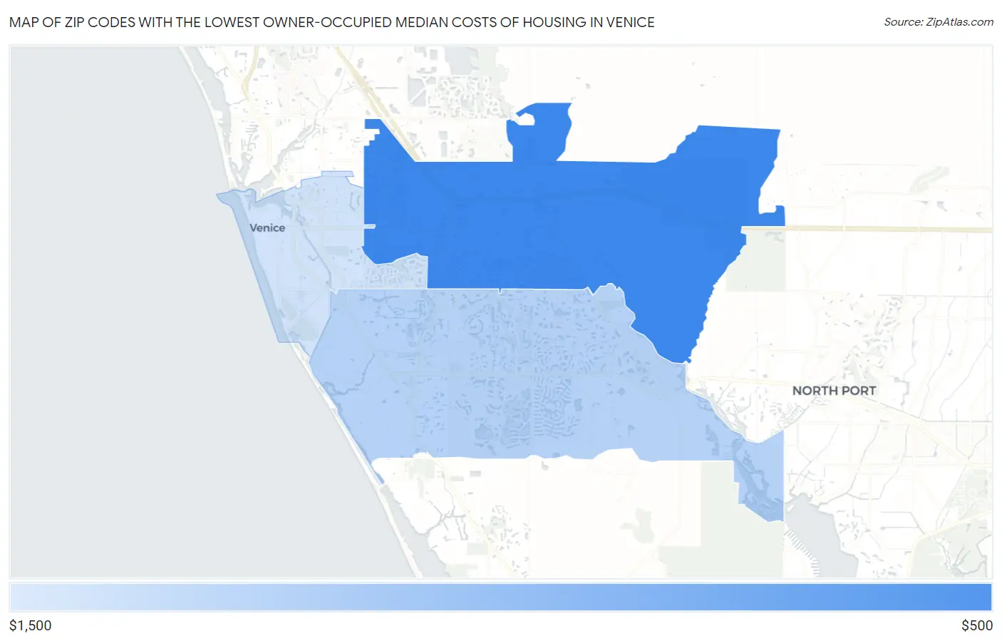 Zip Codes with the Lowest Owner-Occupied Median Costs of Housing in Venice Map