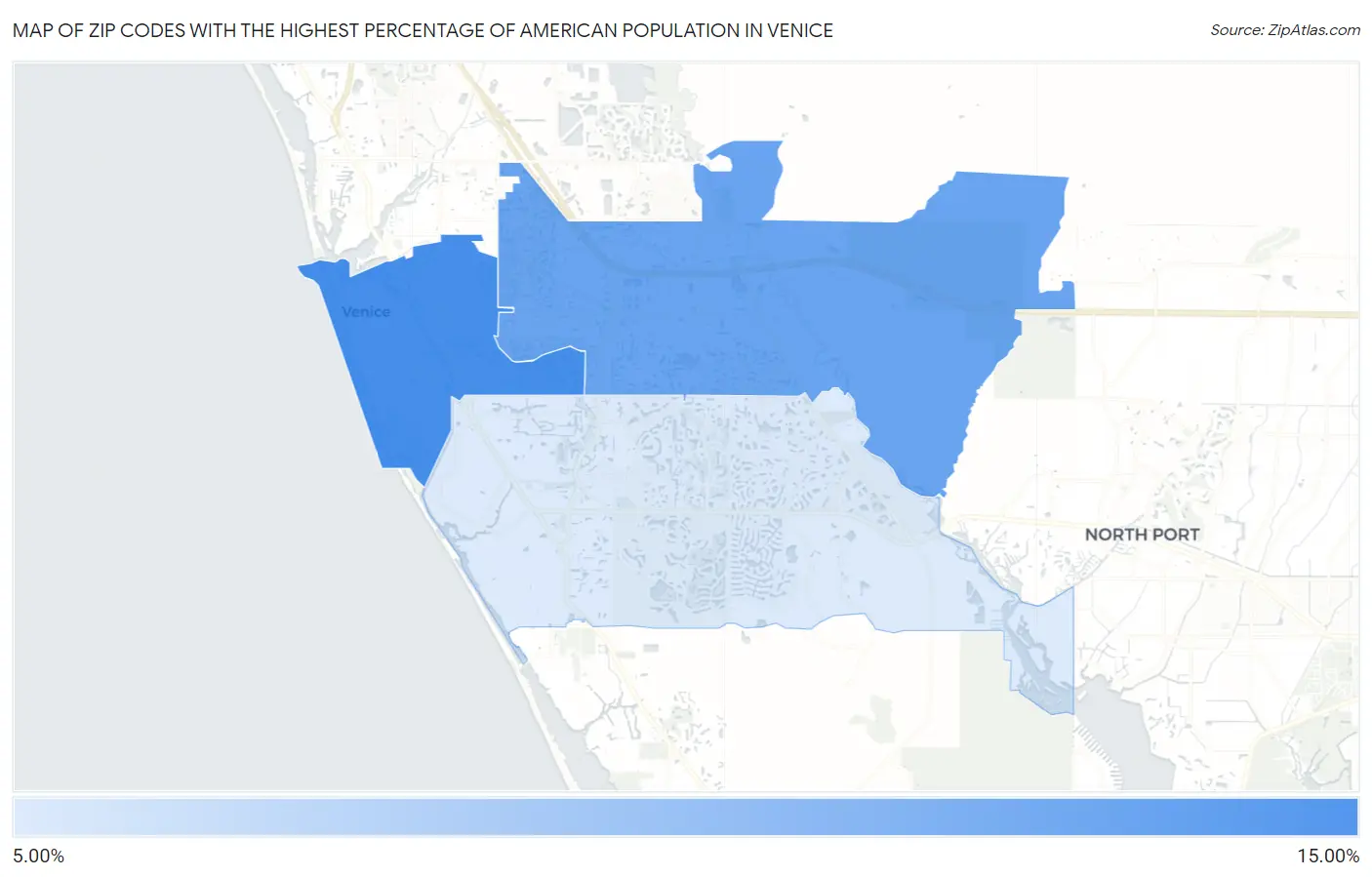 Zip Codes with the Highest Percentage of American Population in Venice Map
