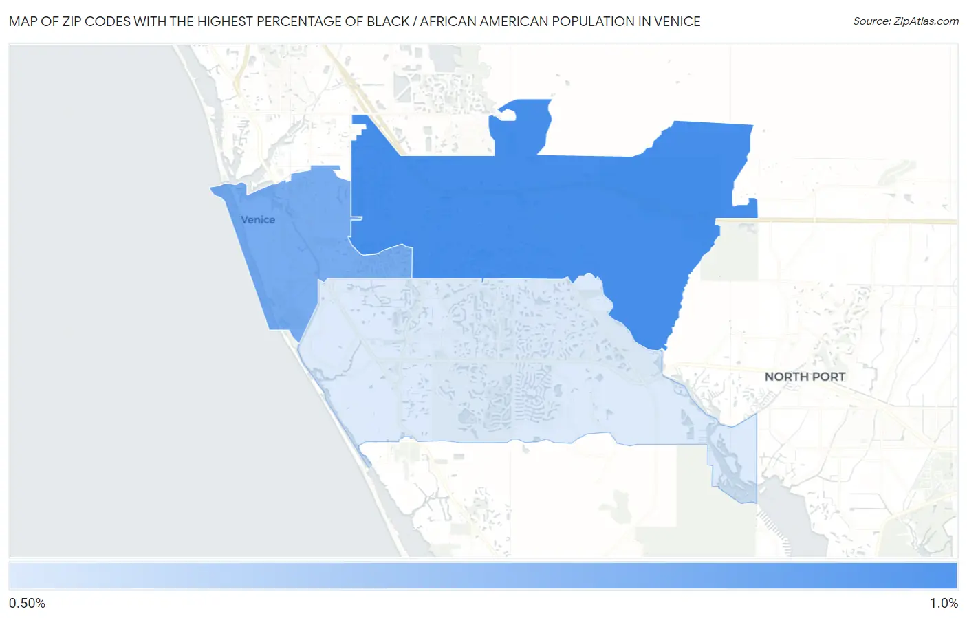 Zip Codes with the Highest Percentage of Black / African American Population in Venice Map