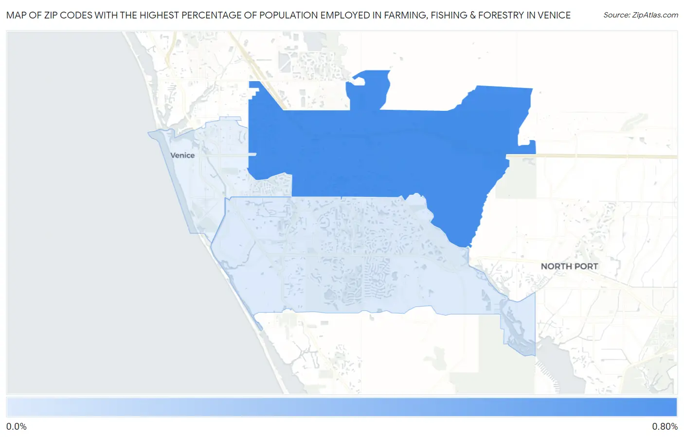Zip Codes with the Highest Percentage of Population Employed in Farming, Fishing & Forestry in Venice Map