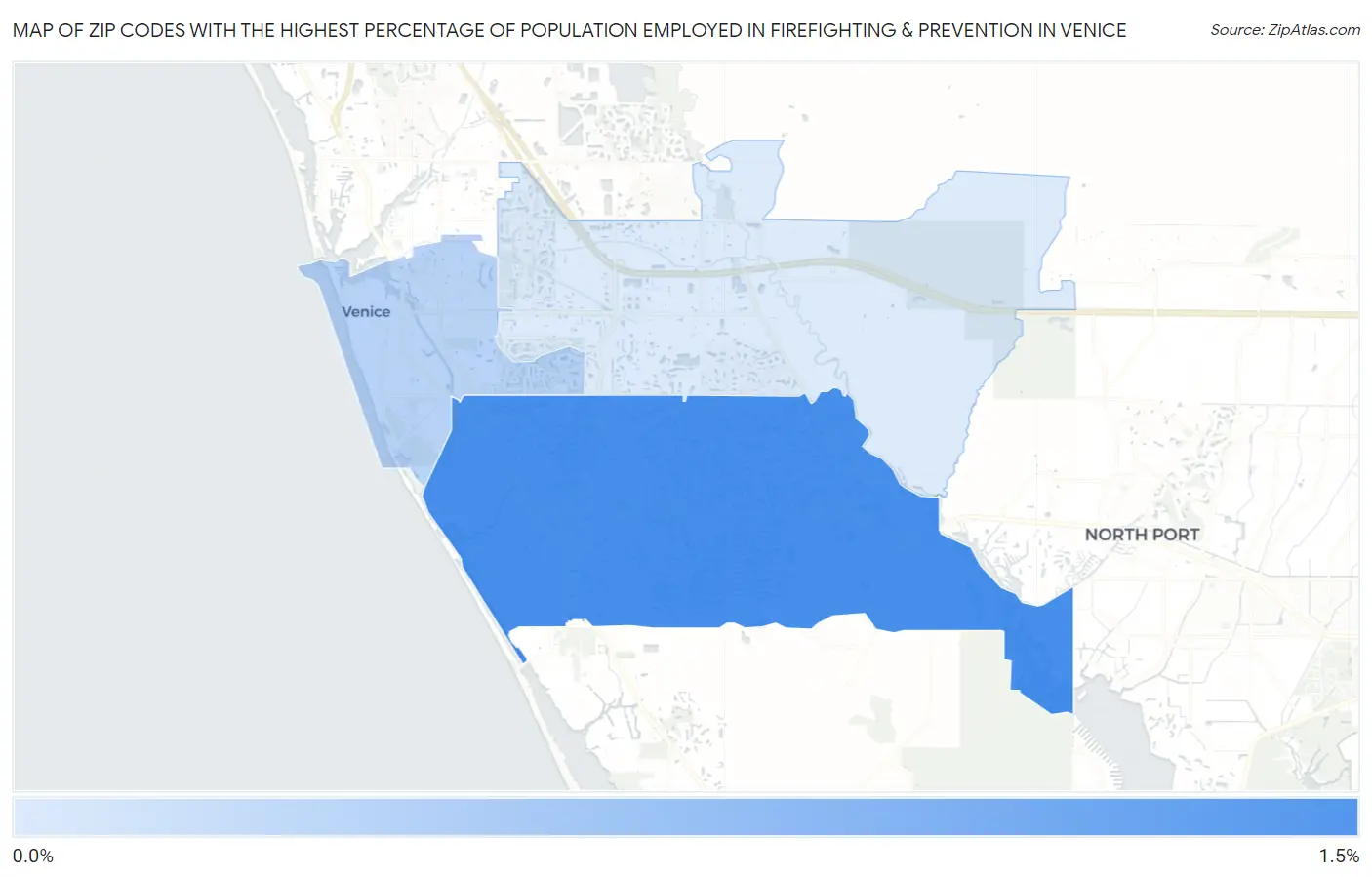 Zip Codes with the Highest Percentage of Population Employed in Firefighting & Prevention in Venice Map