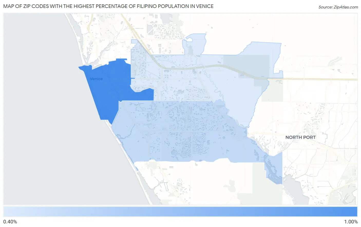 Zip Codes with the Highest Percentage of Filipino Population in Venice Map