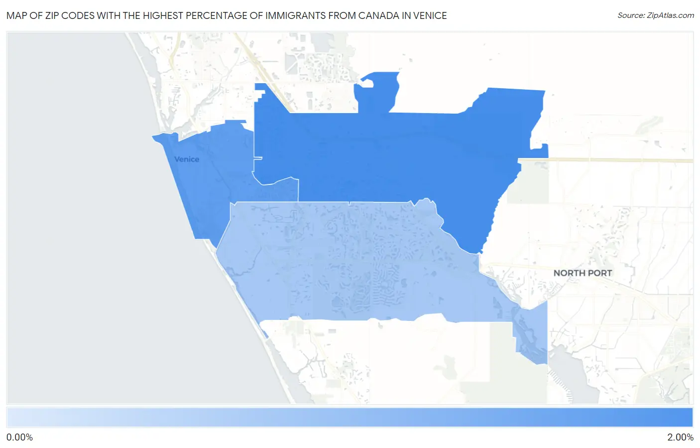 Zip Codes with the Highest Percentage of Immigrants from Canada in Venice Map