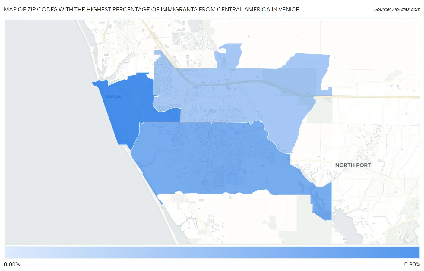Zip Codes with the Highest Percentage of Immigrants from Central America in Venice Map