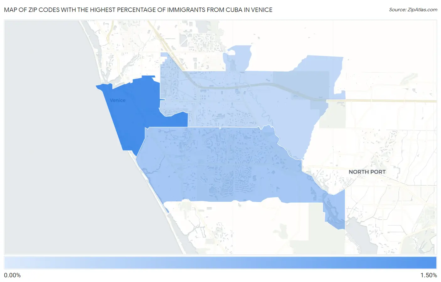 Zip Codes with the Highest Percentage of Immigrants from Cuba in Venice Map