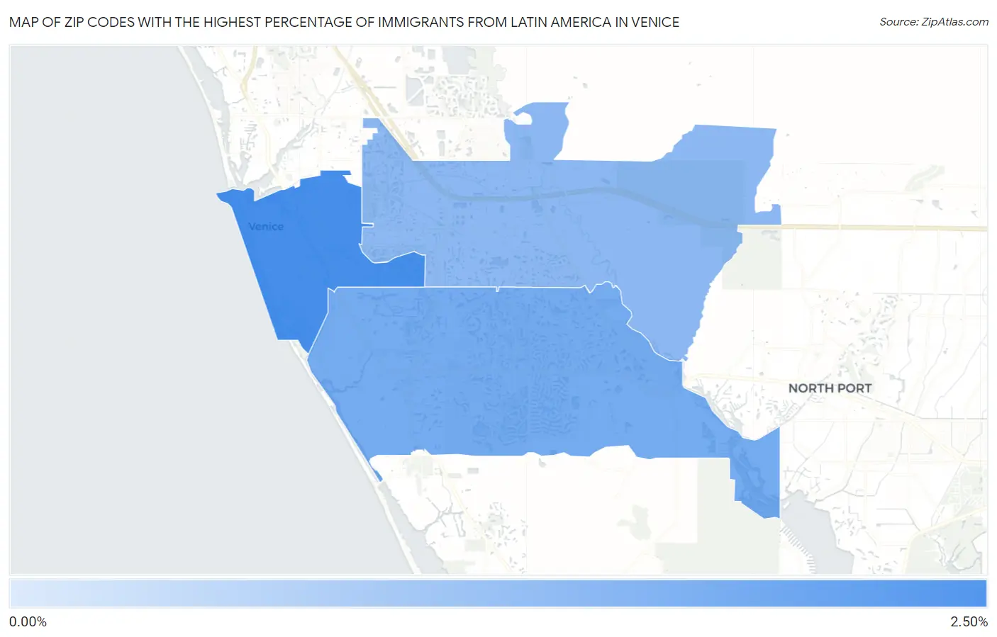 Zip Codes with the Highest Percentage of Immigrants from Latin America in Venice Map