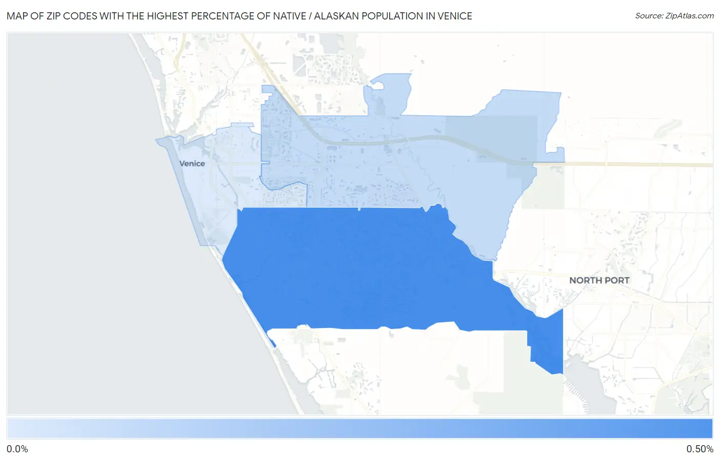 Zip Codes with the Highest Percentage of Native / Alaskan Population in Venice Map
