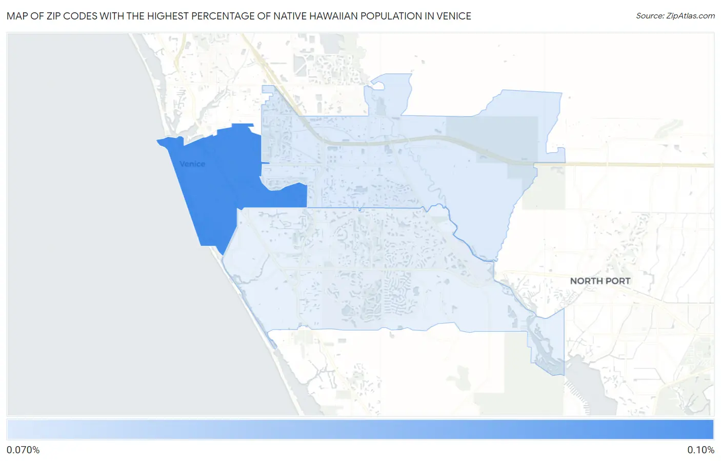 Zip Codes with the Highest Percentage of Native Hawaiian Population in Venice Map