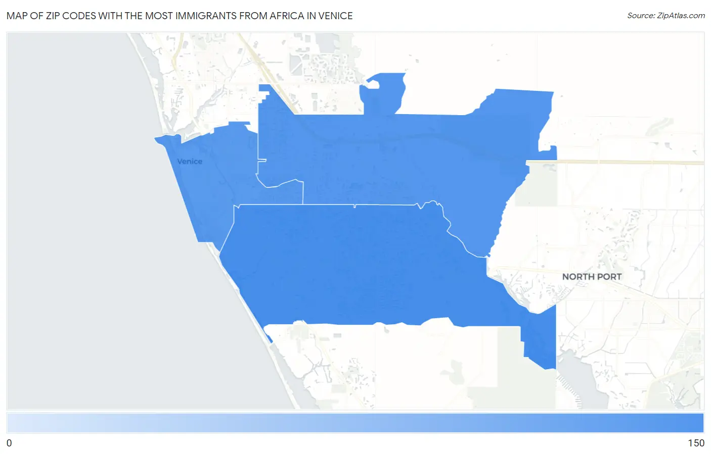 Zip Codes with the Most Immigrants from Africa in Venice Map