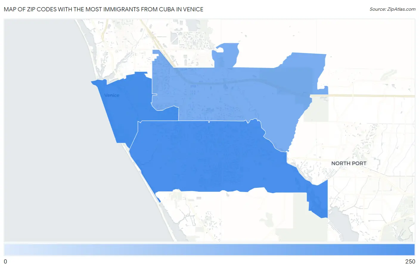 Zip Codes with the Most Immigrants from Cuba in Venice Map