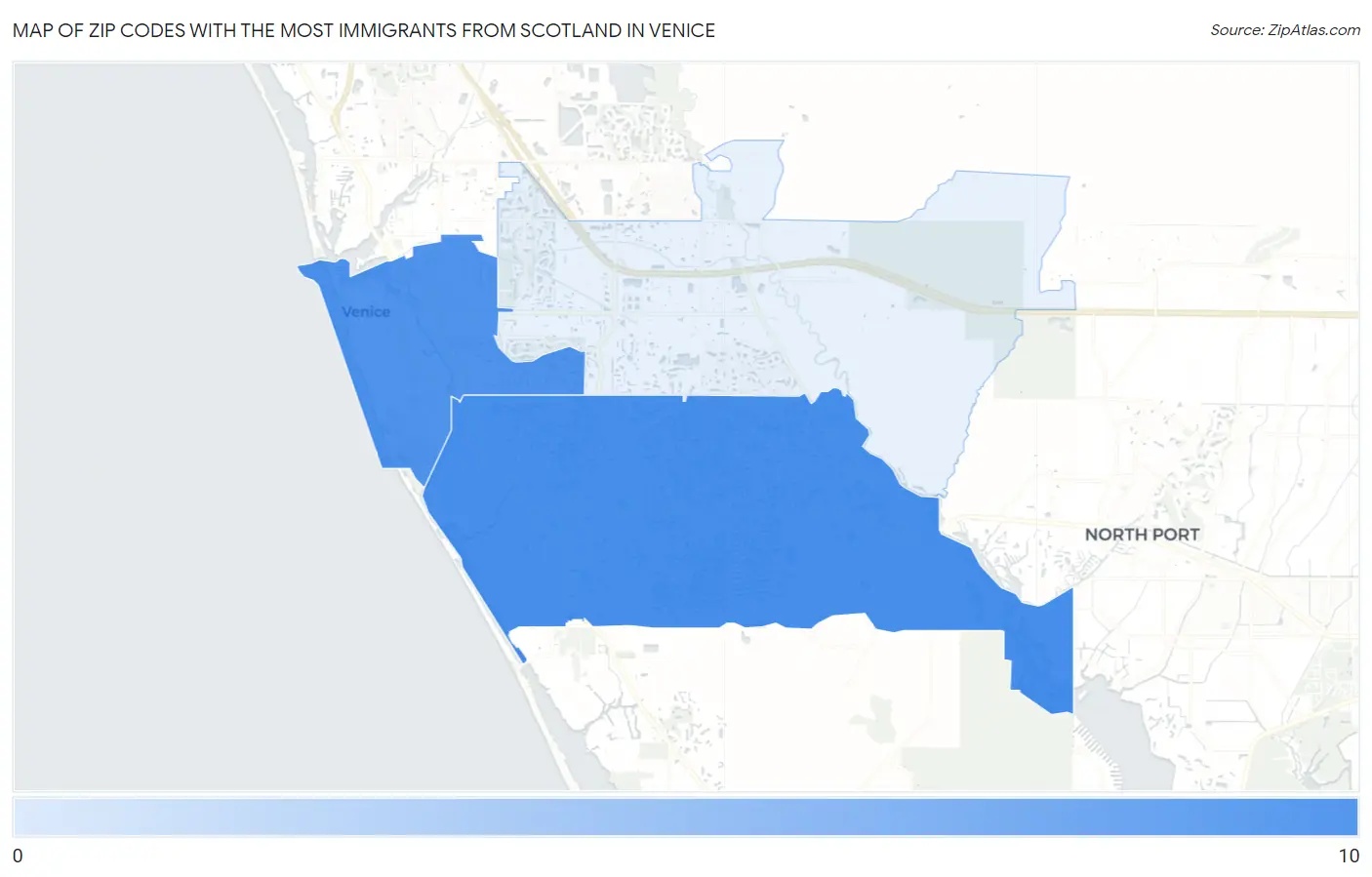 Zip Codes with the Most Immigrants from Scotland in Venice Map