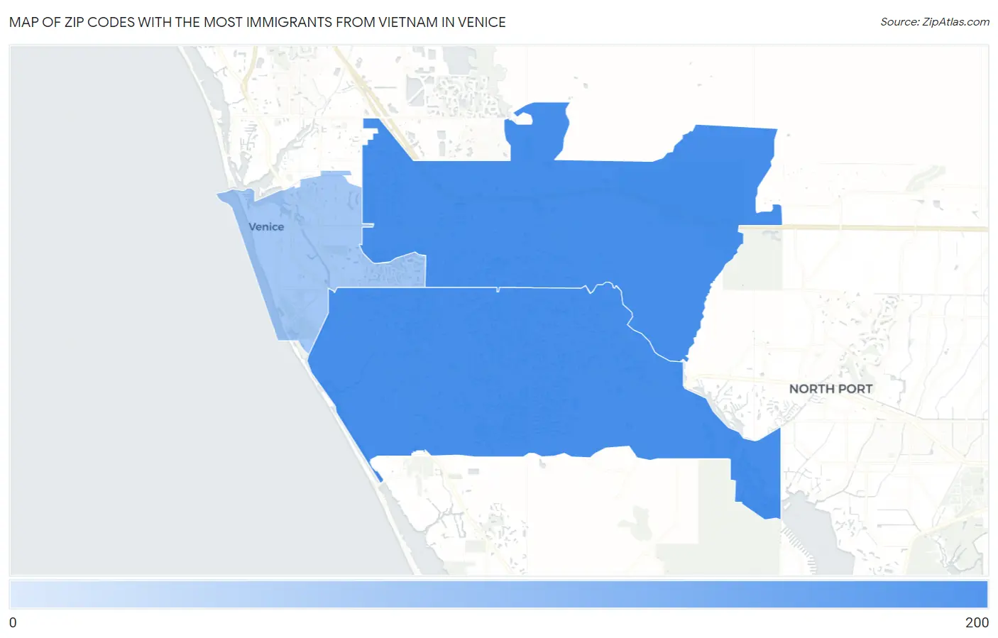 Zip Codes with the Most Immigrants from Vietnam in Venice Map