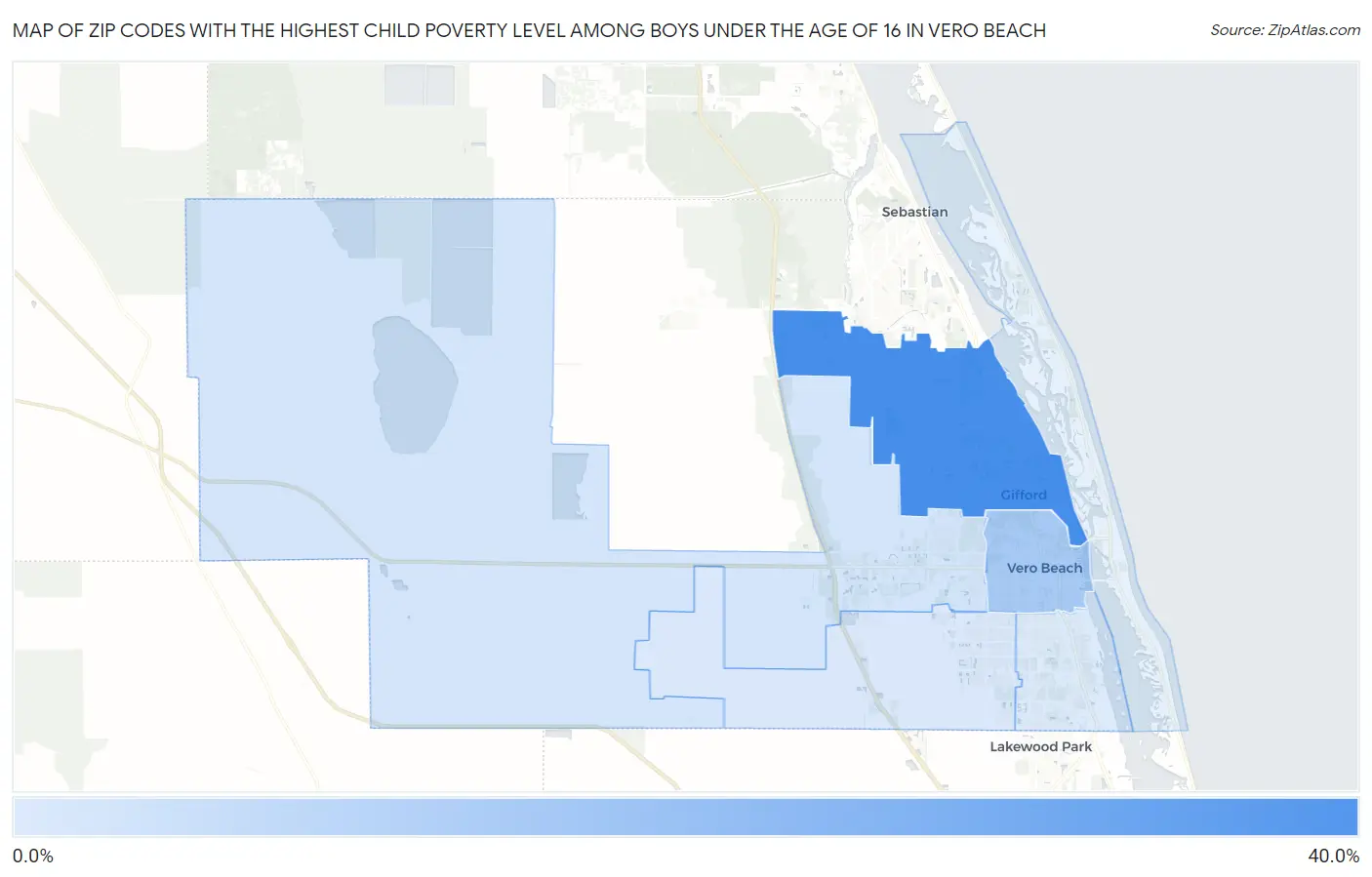 Zip Codes with the Highest Child Poverty Level Among Boys Under the Age of 16 in Vero Beach Map