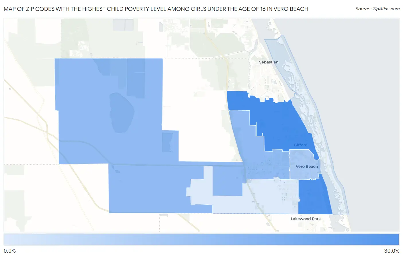 Zip Codes with the Highest Child Poverty Level Among Girls Under the Age of 16 in Vero Beach Map