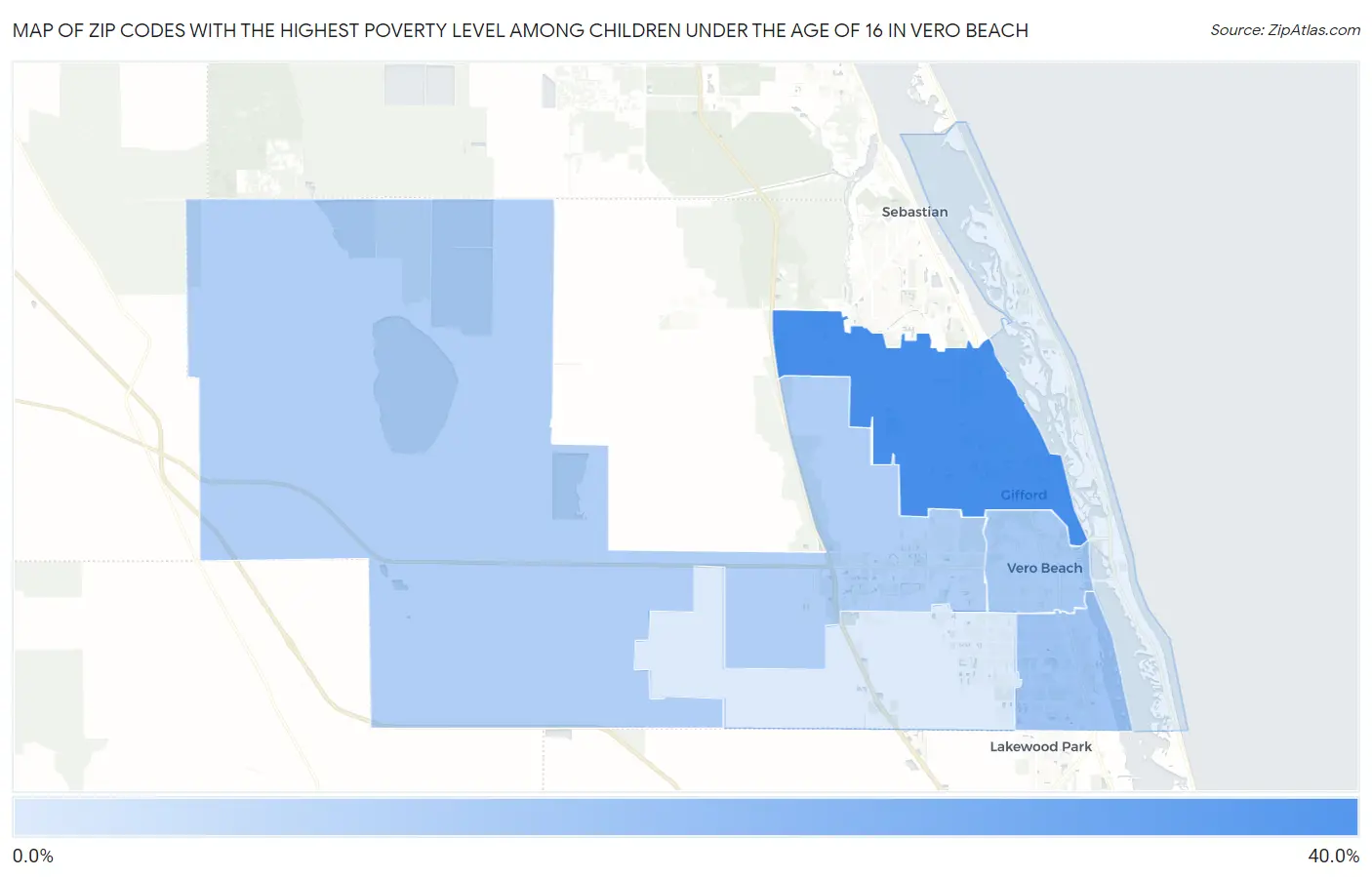 Zip Codes with the Highest Poverty Level Among Children Under the Age of 16 in Vero Beach Map
